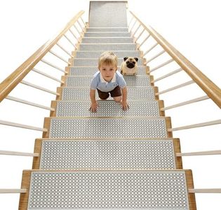 WELINHOME Chenille Stair Treads for Wooden Steps 8"x30" (7 Pack), Ultra Soft Non-Slip Carpet Stair Runners Indoor, Peel and Stick Self-Adhesive Step Rugs for Kids & Dogs, Machine Washable, Gray