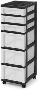 6-Drawer Plastic Storage Cart with Organizer Top and Wheels