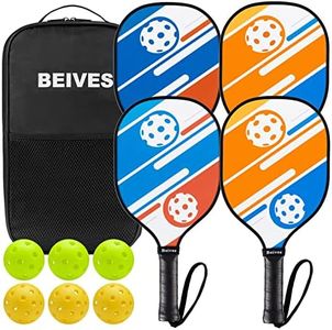 Beives Pickleball Paddles Pickleball Set 7-ply Basswood Wooden Pickleball Rackets Set of 4 with 6 Balls and 1 Carry Bag, Pickleball Equipment for Beginner to Intermediate with Extra Edge Guard