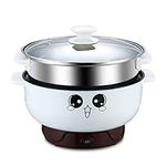 ele ELEOPTION 4-in-1 Multifunction Electric Skillet Non-Stick Stainless Steel Hot Pot Noodles Rice Cooker Steamed Egg Soup Pot MINI Heating Pan Cooking Fried, with Steam Grid, 2.8L(diameter 22CM)