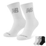 New Balance Unisex Kids 3 Pack Crew Socks, White/Black/Grey, L UK