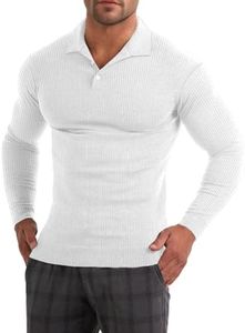 Muscle Cmdr Men's Slim Fit Muscle Polo Shirts Long&Short Sleeve Stretch Quick Dry Tee Casual Golf Athletic T-Shirts (White XS)