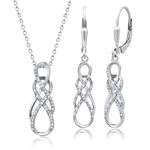 MAX + STONE Diamond Infinity Pendant Necklace and Dangle Earrings for Women Jewelry Set in Sterling Silver | 0.23 Carat Real Diamond Necklace & Earring Set | Diamond Earrings with Diamond Pendant