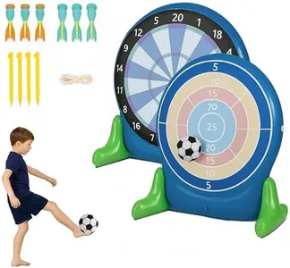 Hearthsong Jumbo 57-Inch Inflatable 2-in-1 Darts and Soccer Set with Double-Sided Scoreboard, Two Soccer Balls, Six Darts, Outdoor Play, Ages 5 and Up
