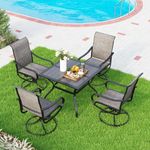 MFSTUDIO 5 Pieces Outdoor Patio Dining Set, 4 Quick Dry Foam Padded Swivel Chairs and 37" Square Metal Mesh Table with 1.57" Umbrella Hole