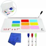 Desktop Whiteboard Set - Small Glass Desk Dry Erase Board with 4 Dry Wipe Off Markers and 8 Sticky Note Labels - Desk Cubicle Organizer White Board for Home and Office