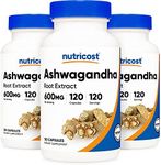 Nutricost Ashwagandha Herbal Supplement 600mg, 120 Capsules - Ashwagandha Root (3 Bottles)