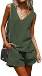 HOTOUCH Womens Summer 2 Piece Outfits Shorts Sets Sleeveless V Neck Crop Tank and High Waisted Shorts Track_Suit with Pockets C-Army Green, XX-Large