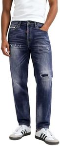 Betu Mens Jeans Relaxed Fit Straight Leg Ripped Denim Pants with Stretch Fabric(BM22,32) Dark Blue