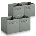 Hibtn Set of 4 Foldable Storage Box, 33 x 38 x 33 cm, Fabric with Handles Storage Cubes And Cloth Storage Organizer Drawer For Closet And Toys Storage, Gray