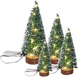 URMAGIC Small Christmas Tree with Lights,4 Pcs 15/20/25/30cm Tall Desktop Miniature Pine Tree with Snow and Wooden Bases,Lighted Mini Christmas Tree,Tabletop Sisal Trees,Christmas Decoration