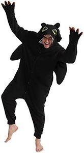 dressfan Animal Dragon Onesie Cosplay Costume Christmas Halloween Pajamas for Unisex Adults Teens Black&White, Black, Medium