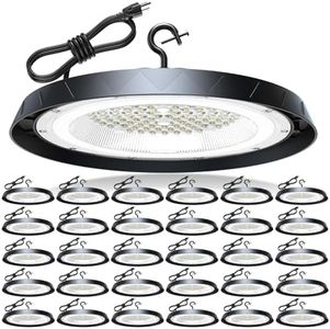 Aphyni 250W UFO High Bay Lights, 60000LM LED Garage Light, 6000K Shop Lights, IP65 Commercial Bay Lighting for Warehouse, Gym, Factory, Garage, Workshop, Barn, 5FT Power Code, Plug & Play 30 Pack