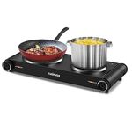 Cusimax Hot Plate,1800W Portable Electric Countertop Double Burner,Cast Iron Stove, Concealed Handle,Temperature Controls, Compatible for All Cookwares,Easy Clean, Upgraded Version