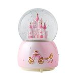 Music Box Carousel Horse Crystal Snow Globe Music Boxes Rotating Castle with Colorful Change LED Light Musical Gifts for Kids Girls Granddaughter Christmas Birthday (Pink Castle)