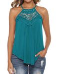 Bluetime Women's Summer Halter Spaghetti Strap Lace Flowy Tank Tops Cami Shirts, Teal Green, Large