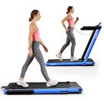 Goplus 2 in 1 Folding Treadmill, 2.25HP Under Desk Electric Treadmill, Installation-Free with Bluetooth Speaker, Remote Control and LED Display, Walking Jogging for Home Office Use (Blue)