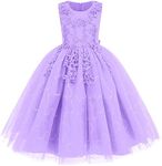 Little Big Girl Flower Tulle Dress Princess Pageant Birthday Party Wedding Formal Floor Long Dance Evening Maxi Gown, Light Purple, 5-6 Years