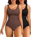 Nebility 2 Piece Shapewear Bodysuit for Women Tummy Control Slim Fit Sleeveless Round Neck Body Suit(Black/Brown 2pk,Medium-Large)