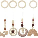 Toddmomy Wooden Baby Gym Hanging Toys, 4Pcs Hanging Baby Wooden Toys Baby Play Gym Toys Hanging Boys Sensory Toys for Baby Newborn Toddler Nursery Decor