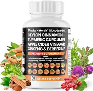 Ceylon Cinnamon 3000mg Apple Cider Vinegar 3000mg Turmeric 2000mg Panax Ginseng 2000mg Berberine 1500mg for Digestion & Gluco Health Support, Bitter Melon Gymnema Milk Thistle Fenugreek Vegan Caps USA