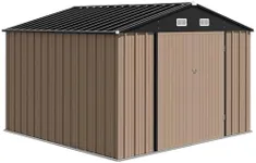 Garvee Brown Metal 10x8 FT Outdoor Storage Shed with Lockable Doors, Sloped Roof for Garden, Backyard, Patio, Corrosion Resistant, Easy Assembly