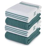 100% Cotton Terry Tea Towel - Blue Aqua Plain & Stripe Pattern, Pack of 4 | Kitchen Towel Set | Absorbent, Strong, Quick Dry & Machine Washable | Home & Bathroom Accessories