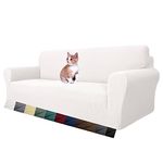 MAXIJIN Super Stretch Couch Cover for 3 Cushion Couch, 1-Piece Universal Sofa Covers Living Room Jacquard Spandex Furniture Protector Dogs Pet Friendly Fitted (Large, White)