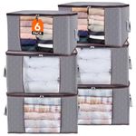 Lifewit Large Capacity Clothes Storage Bag Organizer with Reinforced Handle Thick Fabric for Comforters, Blankets, Bedding, Foldable with Sturdy Zipper, Clear Window, 6 Pack, 90L, Light Grey