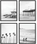 HAUS AND HUES Beach Wall Art - Set of 4 Black and White Wall Art Beach Posters, Beach Wall Decor, Black and White Wall Decor, Ocean Posters, Beach Art Wall Decor (Black Frame, 16x20)