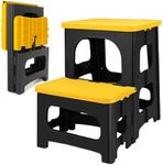 Amoise Folding 2-Step Stool, Non-Slip Portable Footstool 8" & 17" Dual Heights, Holds 250 lbs, Portable Footstool for Kitchen Home Toilet Bedroom Office Bathroom RV(Yellow)