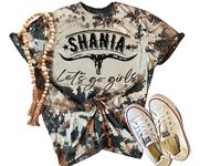 ZIFOTA Retro Western Bull Skull Cow Hide Bleached Shirt Women Country Music Shirt Cute Cattle Skull Graphic Rodeo Cowboy Tops, As Shown-1, M