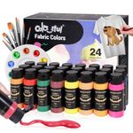 Colorful Fabric Paint Set for Clothes with 6 Brushes, 1 Palette, 12 Colors - Permanent Textile Paint Puffy Paint Kit for Shoes, Canvas - Non-Toxic Slick Painting Set for Adults, Beginner & Artists (2 Fl Oz (Pack of 24))