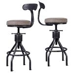 BOKKOLIK Industrial Bar Stools | Set of 2 | Swivel Pu Leather Seat | Kitchen Island Dining Chairs | Office Guest Stool | Counter Bar Height Adjustable | 24-34inch | with Backrest