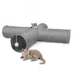 Ownpets 4 Way Cross Cat Tunnel, Dia 9.85" Pet Play Tube Tunnel, Foldable and Resistant to Tearing, Featuring Multiple Exits, Hanging Ball and Teaser Wand for Cat, Bunny, Rabbit