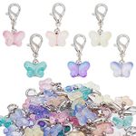 PH PandaHall 60pcs Glass Butterfly Dangle Charms, Colorful Clip-on Charms Stitch Marker Charms with Lobster Clasps Transparent Butterfly Pendants for Knitting DIY Earrings Necklace Jewelry Crafts