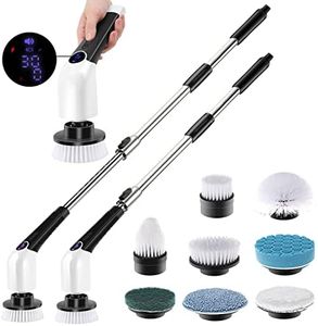 Electric Spin Scrubber, Zeskuu Cordless Power Scrubber with 8 in 1 Replaceable Brush Heads and Adjustable Extension Handle,Power Cleaning Brush for Bathroom, Kitchen, Bathtub, Tile