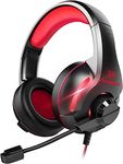 YINSAN Gaming Headset for PS5 PS4 Xbox Series X/S Nintendo Switch Xbox One PC, Wired Gaming Headphones with Stereo Surround Sound Noise Cancelling Mic One-key Mute Button, Red - LED Lights