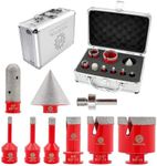Diamond Core Drill Bit Set - FOCSTOL 9pcs Diamond Hole Saw Kit for Porcelain Tile Ceramic Marble Granite (6/8/10/20/35/50mm+20mm Finger Milling Bit+50mm Beveling Chamfer Bit+Hex)