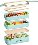 Japanese Bento Box Lunch Box,3-in-1 Compartment, Reusable Bento Lunch Box Meal Prep Containers with Fork, Spoon