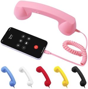 Type C Retro Telephone Style Landline Handle Receiver, Retro Phone Handset for iPhone, Bluetooth Telephone Handset for Mobile Phones, Vintage Wired Plug in Handheld Cell Phone Receiver (Pink)