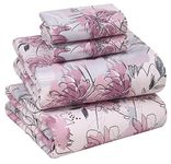 RUVANTI 100% Cotton Sheets - Crispy Cooling Percale Sheets for Queen Size Bed, Breathable & Durable Queen Sheet Set, 16 Inches Deep Pocket Bed Sheets, Lilac Floral, 4 Pieces