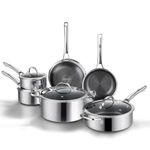 SNOWCLAD Pots and Pans Set Non Stick, 10 Pcs Hybrid Stainless Steel Cookware Sets, Non Stick Frying Pans, Saucepans, Saute Pan & Stock Pot, PFOA Free Kitchen Skillet,Induction Compatible