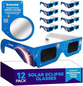 Solar Eclipse Glasses Approved 2024, (12 Pack) CE and ISO Certified Solar Eclipse Observation Glasses, Safe Shades for Direct Sun Viewing, Bonus Smartphone Photo Filter Lens, Blue Stars Design