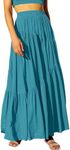 ANRABESS Women’s Boho Elastic High Waist Pleated A-Line Flowy Swing Asymmetric Tiered Maxi Long Skirt Dress with Pockets Lake Medium