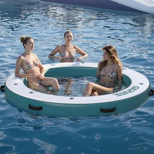 Garvee 8x8FT Inflatable Floating Dock,Round Inflatable Dock Floating Platform with Mesh Swim Area,Non-Slip EVA Platform and Rope Ladder,Floating Dock Island Raft for Boats,Pool,Lake,Beach,Ocean