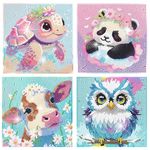 4 Packs 5D Cartoon Diamond Painting Kits for Kids, Cute Animals DIY Diamond Arts Mosaic Kits for Adults Beginner, Full Round Drill Gem Art for Home Wall Decor Kids 6X6 inch