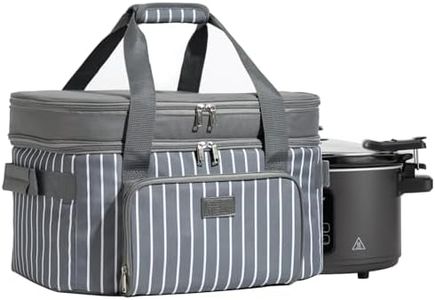 Fun Elements Double Layer Slow Cooker Carrier Bag for 6-8 Quart Oval Crock-Pot, Insulated Crock Pot Travel Bag with Support Pad and Adjustable Straps, Top Zip Compartment and Front Pocket for Utensils