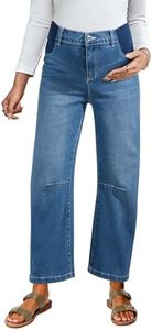 BLENCOT Womens Maternity Elastic Hight Waisted Wide Leg Jeans Pregnant Baggy Jeans Barrel Denim Trouser Pregnancy Pants P704 Blue 2XL