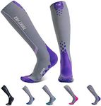 Thirty48 Elite Compression Socks Women & Men Graduated 20-30mmHg for Running, Athletic, Flight Sock - Performance & Recovery, [1 Pair] Purple/Grey, XX-Large-3X-Large